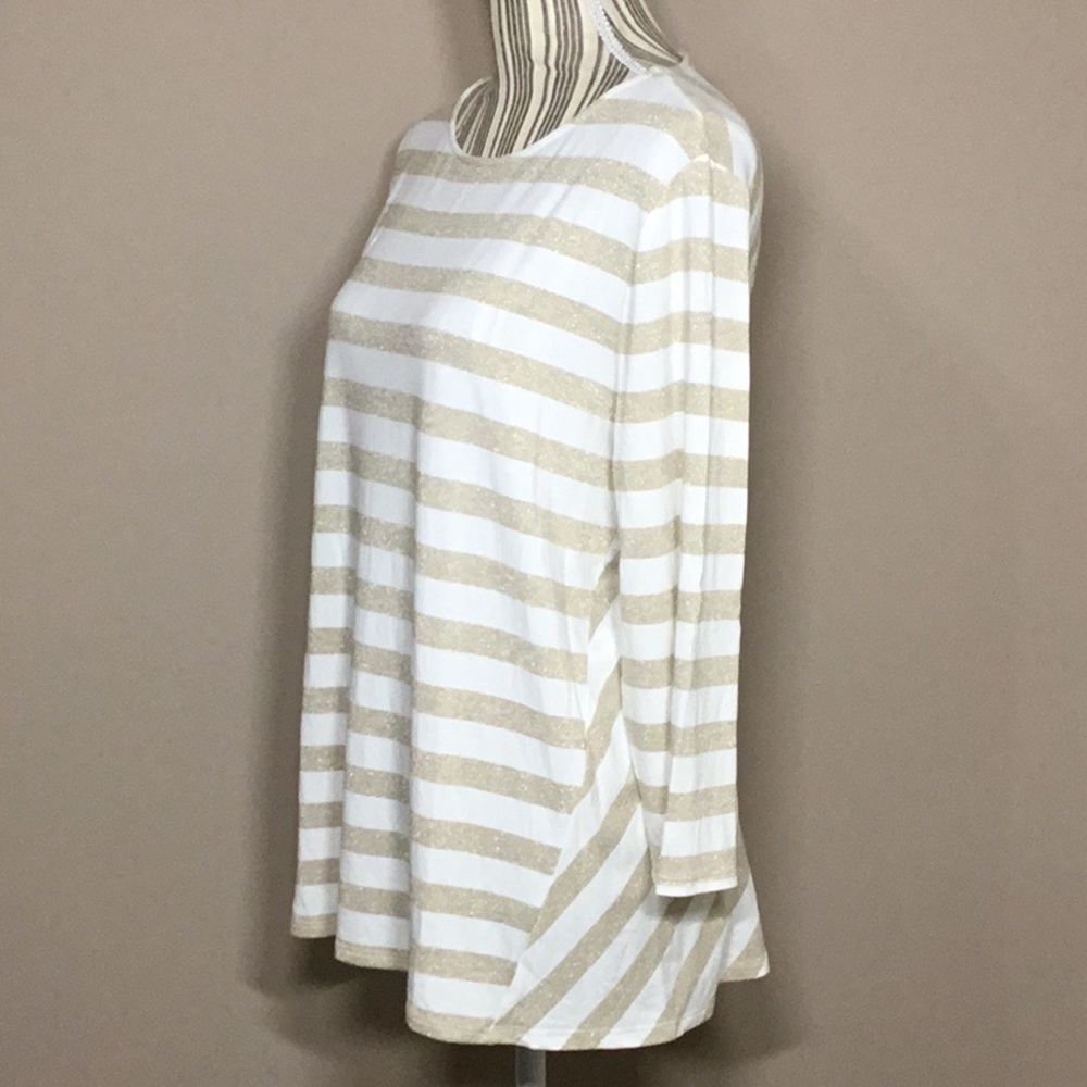 Chico’s Shimmer Striped Tee, Ecru/Gold, 2 - Picture 3 of 9